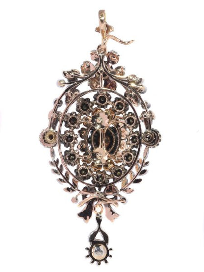 Antique Victorian Rose Cut Diamond Cluster Pendant Brooch Ring, Circa 1860