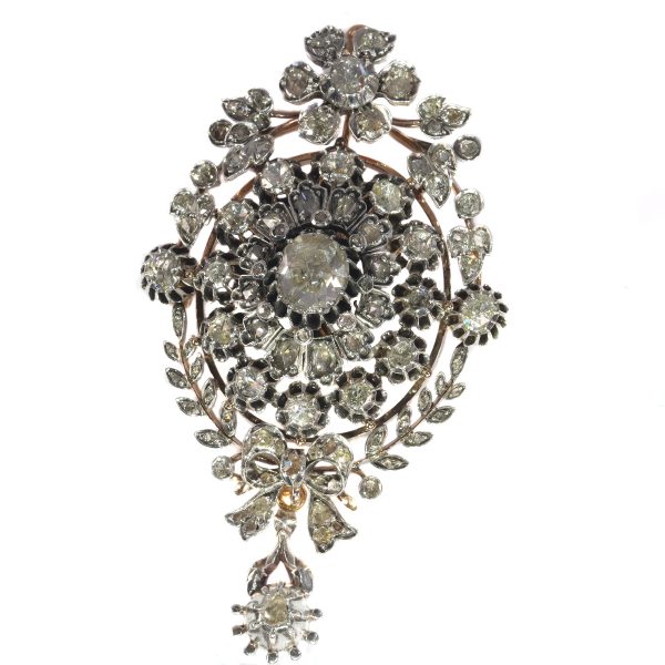 Antique Victorian Rose Cut Diamond Cluster Pendant Brooch Ring, Circa 1860