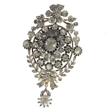 Antique Victorian Rose Cut Diamond Cluster Pendant Brooch Ring, Circa 1860
