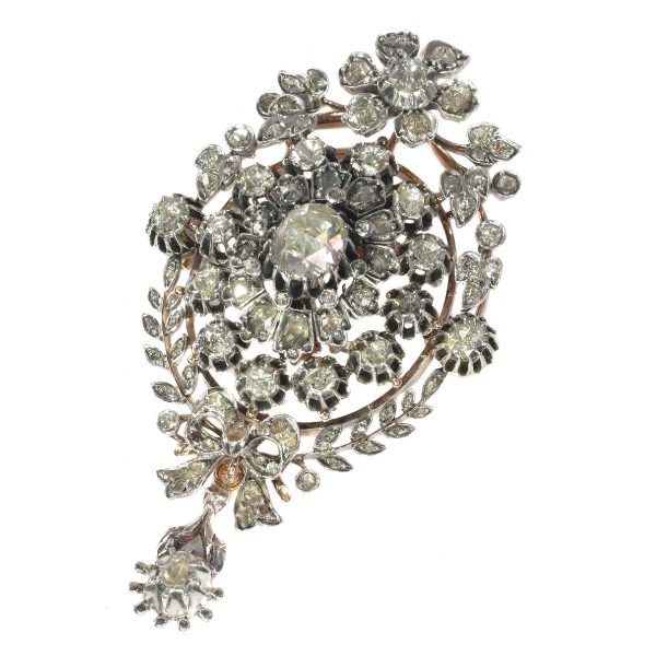 Antique Victorian Rose Cut Diamond Cluster Pendant Brooch Ring, Circa 1860