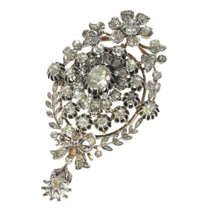 Antique Victorian Rose Cut Diamond Cluster Pendant Brooch Ring, Circa 1860