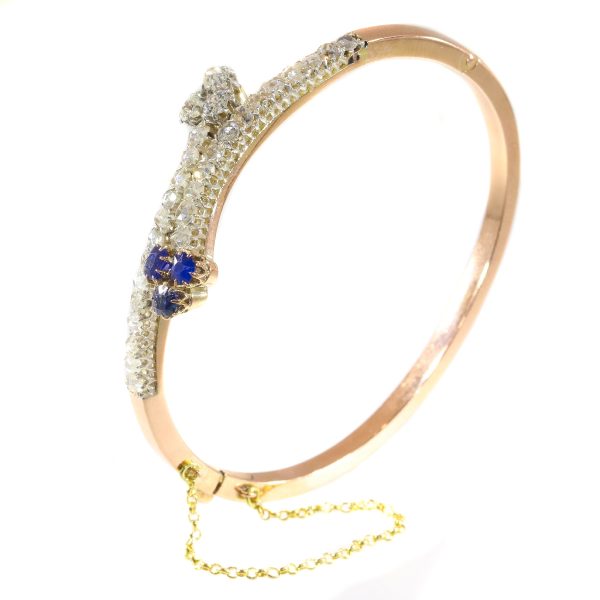 Antique Victorian Sapphire and Diamond Crossover Bangle Bracelet, Circa 1880