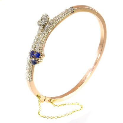 Antique Victorian Sapphire and Diamond Crossover Bangle Bracelet, Circa 1880