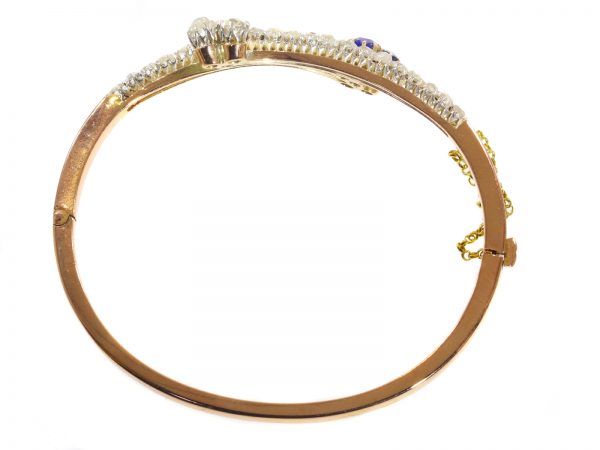 Antique Victorian Sapphire and Diamond Crossover Bangle Bracelet, Circa 1880