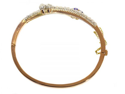 Antique Victorian Sapphire and Diamond Crossover Bangle Bracelet, Circa 1880