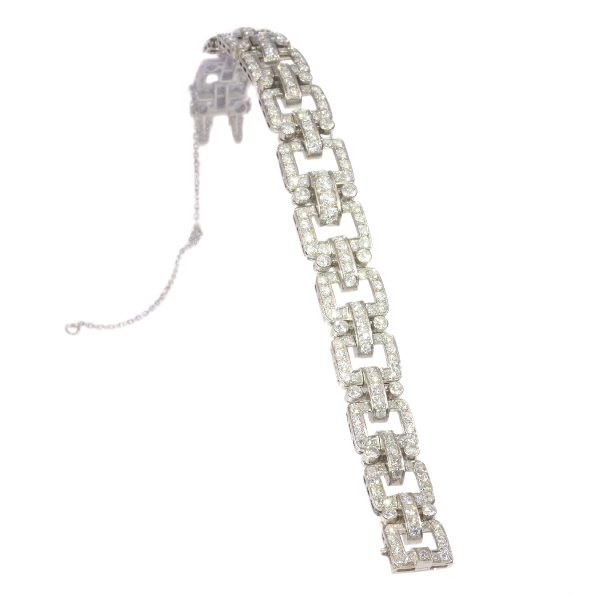 Vintage 1950s Art Deco Style Diamond Bracelet in Platinum, 10 carats