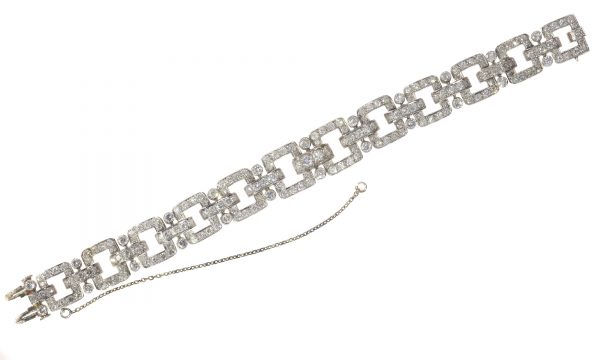 Vintage 1950s Art Deco Style Diamond Bracelet in Platinum, 10 carats
