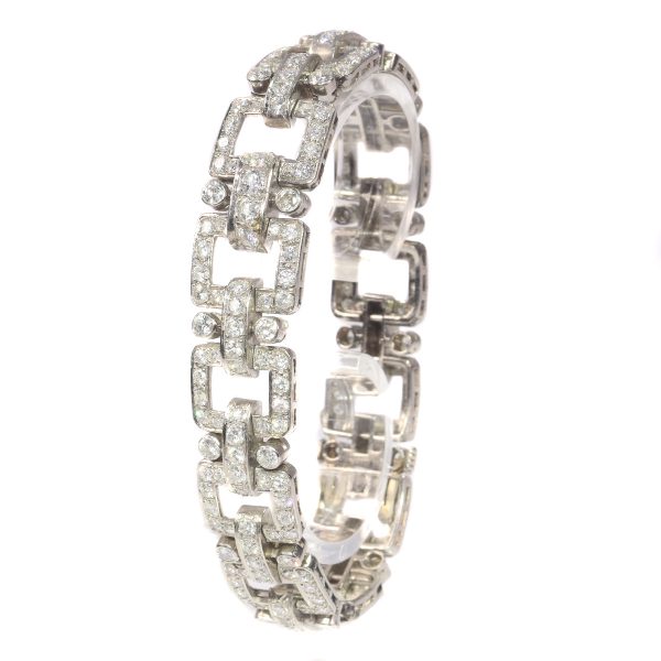 Vintage 1950s Art Deco Style Diamond Bracelet in Platinum, 10 carats