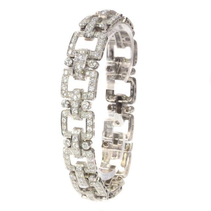 Vintage 1950s Art Deco Style Diamond Bracelet in Platinum, 10 carats