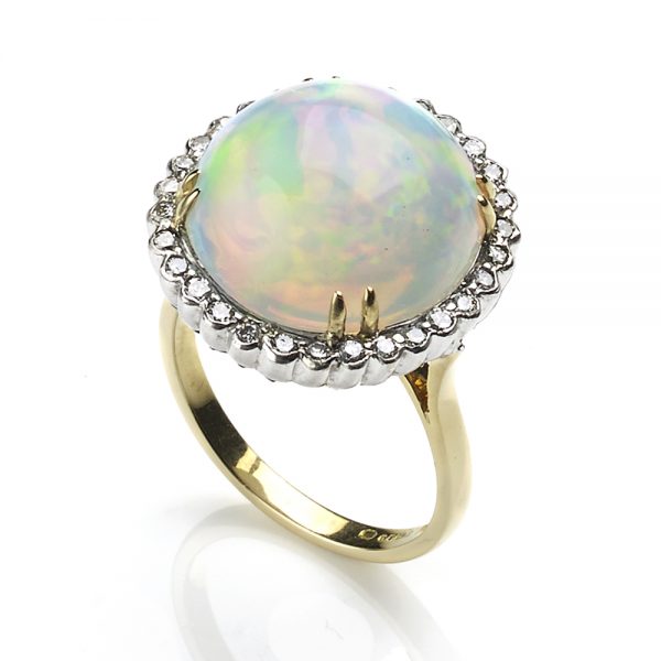 Opal and Diamond Cluster Cocktail Ring