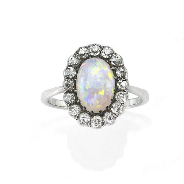 Antique Opal and Diamond Cluster Ring