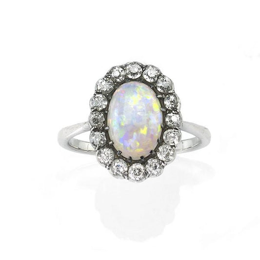Antique Opal and Diamond Cluster Ring