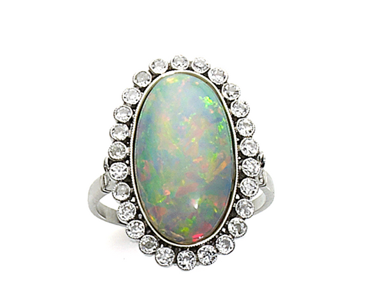 Opal and diamond cluster ring
