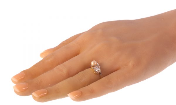 Belle Epoque Rose Cut Diamond and Pearl Two Stone Crossover Ring