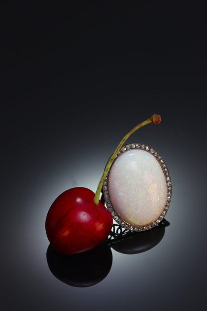 Vintage 30.45 Carat Opal And Diamond Ring In 18 Carat Yellow Gold And Silver