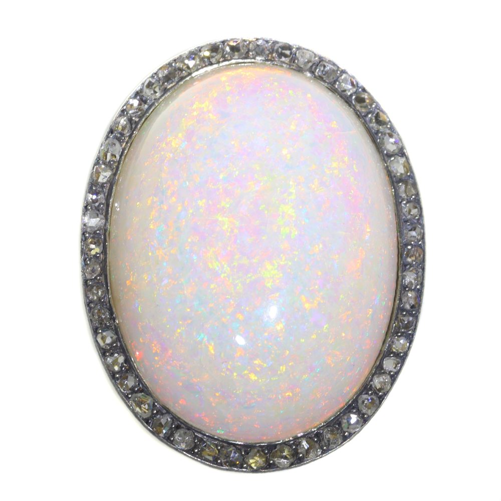 Vintage 30.45 Carat Opal And Diamond Ring In 18 Carat Yellow Gold And Silver