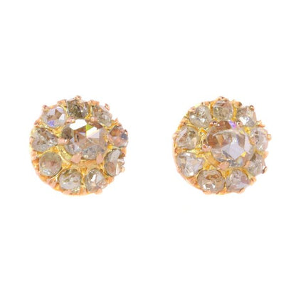 Antique Victorian Rose Cut Diamond Cluster Stud Earrings, featuring twenty rose-cut diamond set in 18ct rose gold, late 19th century, Circa 1880