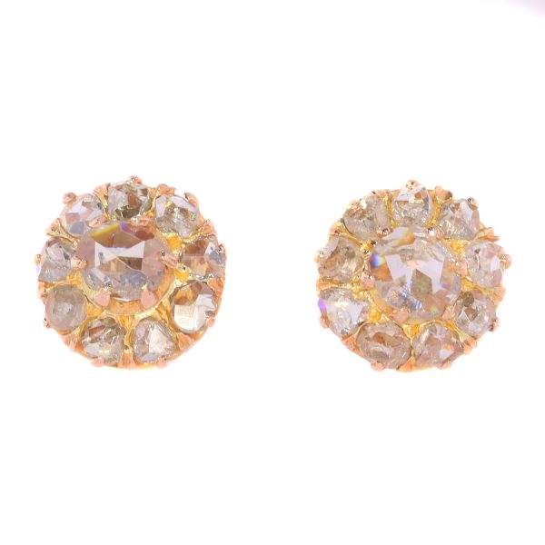 Antique Victorian Rose Cut Diamond Cluster Stud Earrings, late 19th century, Circa 1880