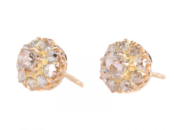 Antique Victorian Rose Cut Diamond Cluster Stud Earrings, Circa 1880