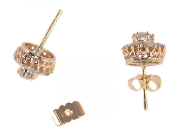 Antique Victorian Rose Cut Diamond Cluster Stud Earrings, Circa 1880