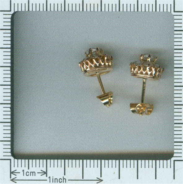 Antique Victorian Rose Cut Diamond Cluster Stud Earrings, Circa 1880