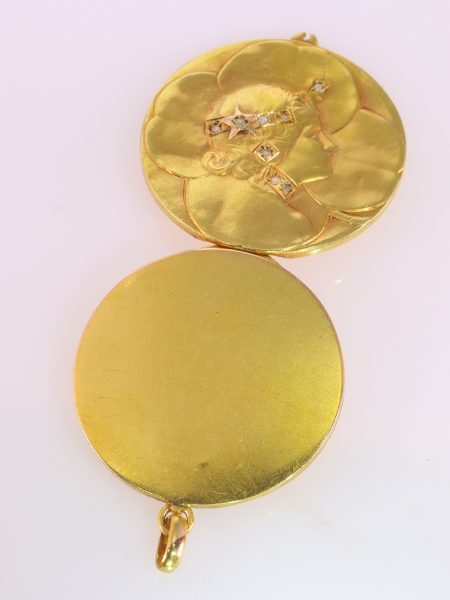 Art Nouveau Four Leaf Clover Locket Pendant with Rose Cut Diamonds, Circa 1900