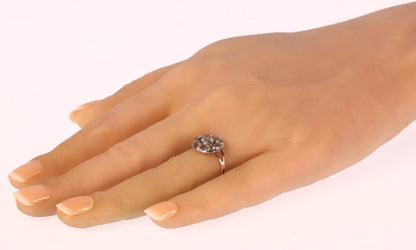 Baroque "Faux Diamond" Ring In 14 Carat Rose Gold And Silver