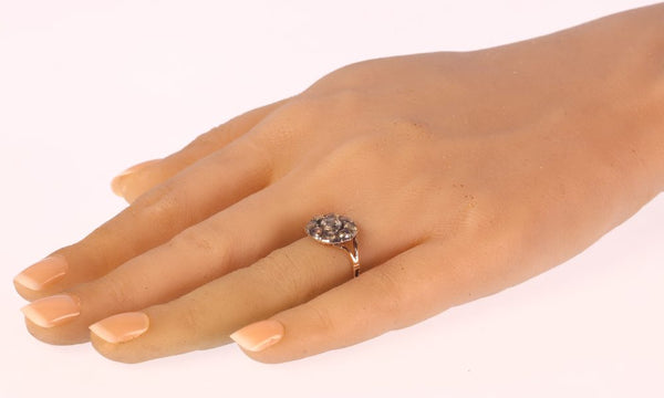 Baroque "Faux Diamond" Ring In 14 Carat Rose Gold And Silver