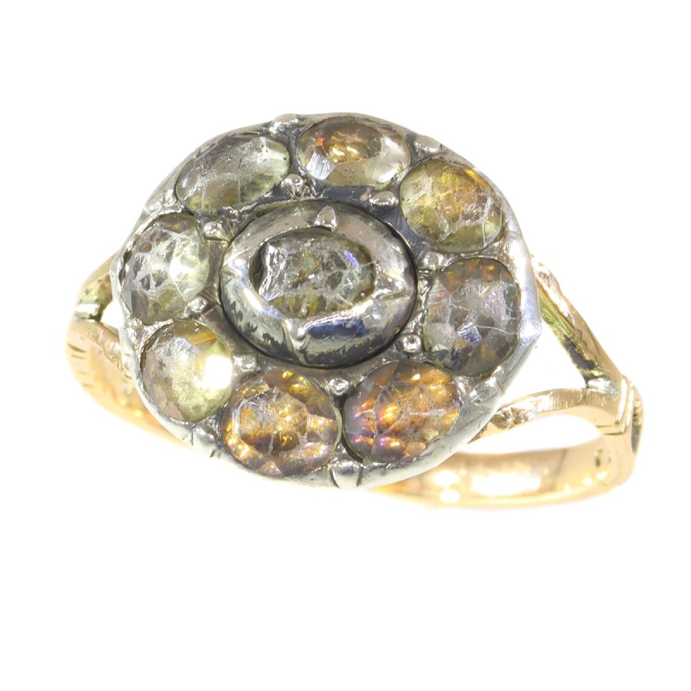 Baroque "Faux Diamond" Ring In 14 Carat Rose Gold And Silver