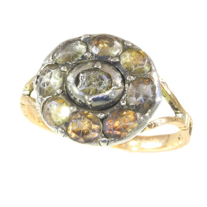 Baroque "Faux Diamond" Ring In 14 Carat Rose Gold And Silver