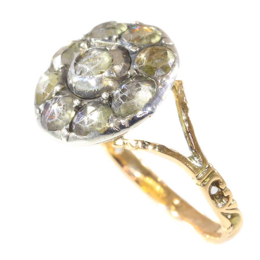 Baroque "Faux Diamond" Ring In 14 Carat Rose Gold And Silver