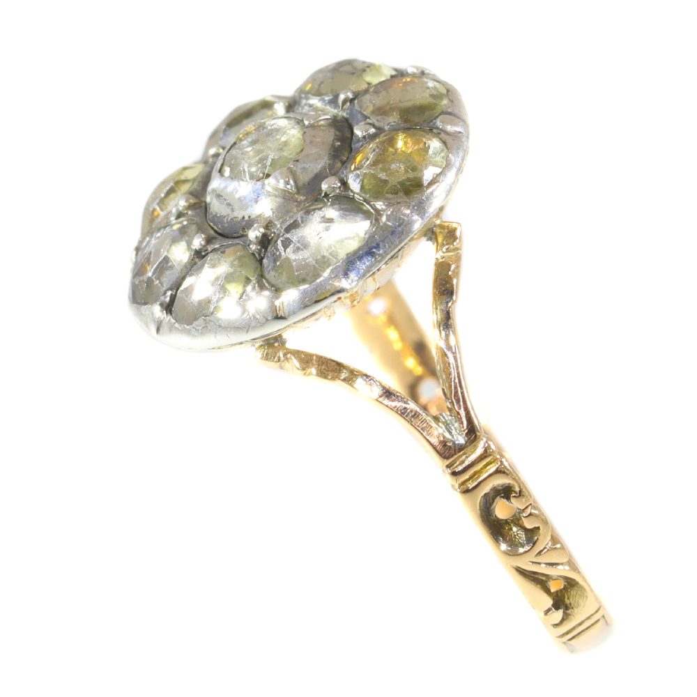 Baroque "Faux Diamond" Ring In 14 Carat Rose Gold And Silver