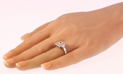 Vintage Retro 0.75ct Old European Cut Diamond Cluster Dress Ring, central 0.75ct old European-cut diamond within 0.48ct eight-cut diamond-set square surround, in 18ct white gold, Circa 1950s