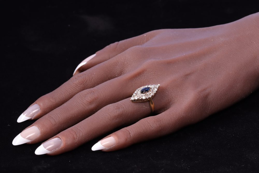 Victorian Old Cut Diamond And Sapphire Ring In 14 Carat Yellow Gold