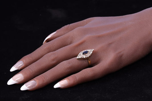 Victorian Old Cut Diamond And Sapphire Ring In 14 Carat Yellow Gold