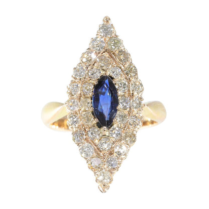 Victorian Old Cut Diamond And Sapphire Ring In 14 Carat Yellow Gold