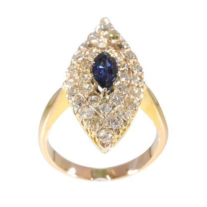 Victorian Old Cut Diamond And Sapphire Ring In 14 Carat Yellow Gold