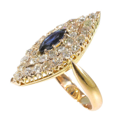 Victorian Old Cut Diamond And Sapphire Ring In 14 Carat Yellow Gold
