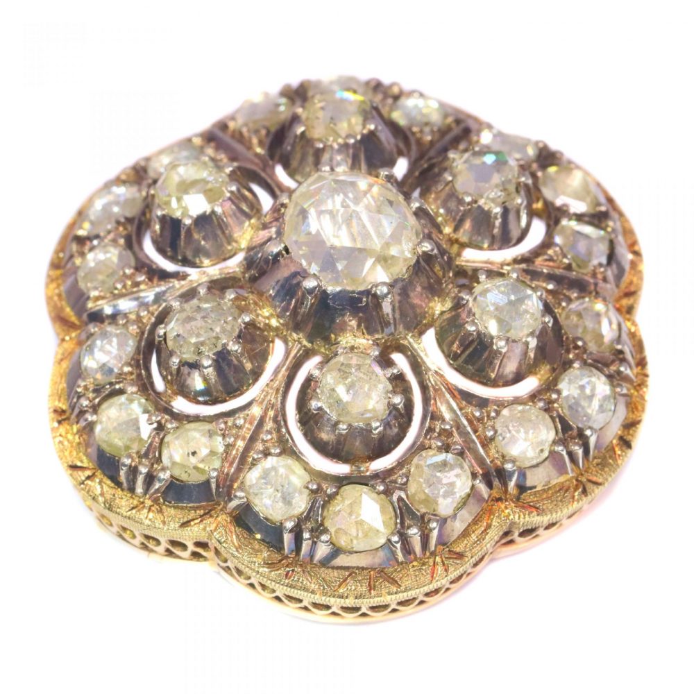 Antique Rose Cut Diamond Floral Flower Brooch
