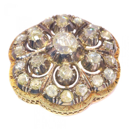 Antique Rose Cut Diamond Floral Flower Brooch