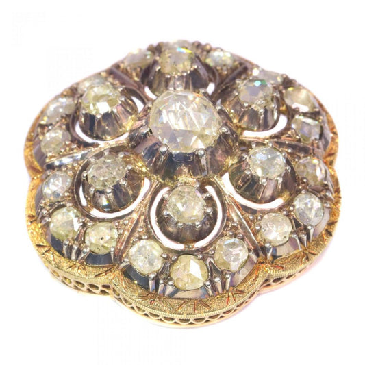 Antique Rose Cut Diamond Floral Flower Brooch