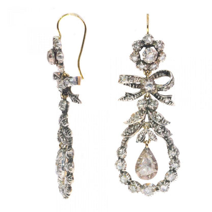 Antique 19th Century Rose Cut Diamond Cluster Drop Earrings, Circa 1870