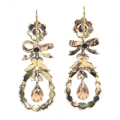 Antique 19th Century Rose Cut Diamond Cluster Drop Earrings, Circa 1870