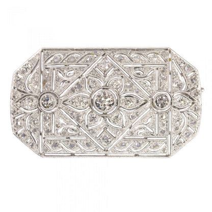 Art Deco Old Cut Diamond Brooch in Platinum and 14ct Gold