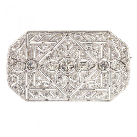 Art Deco Old Cut Diamond Brooch in Platinum and 14ct Gold