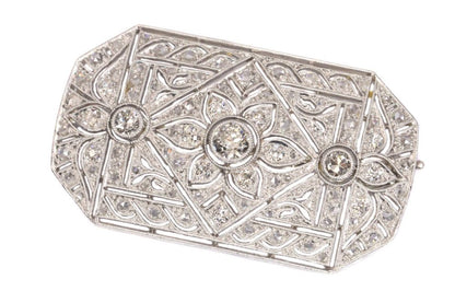 Art Deco Old Cut Diamond Brooch in Platinum and 14ct Gold