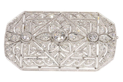 Art Deco Old Cut Diamond Brooch in Platinum and 14ct Gold