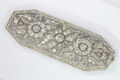 Art Deco French 1.40ct Old Cut Diamond Brooch in Platinum