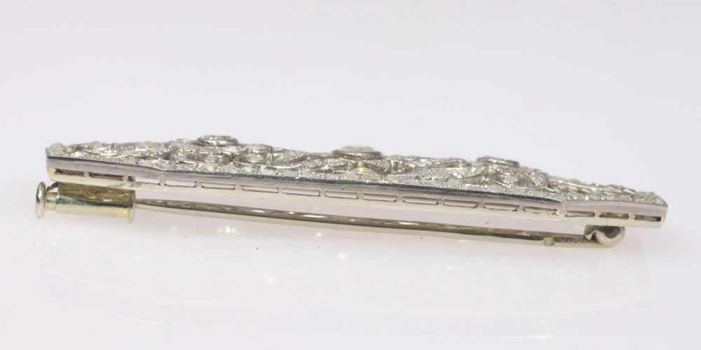 Art Deco French 1.40ct Old Cut Diamond Brooch in Platinum