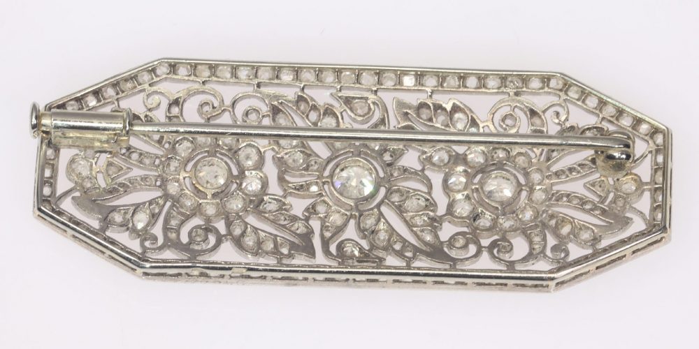 Art Deco French 1.40ct Old Cut Diamond Brooch in Platinum